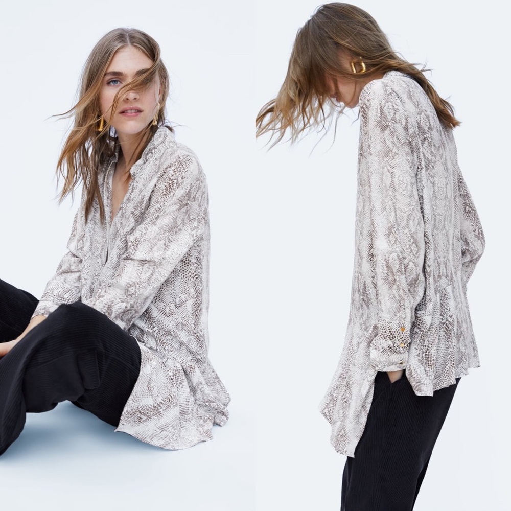 NWT Zara Asymmetrical Snakeprint Blouse